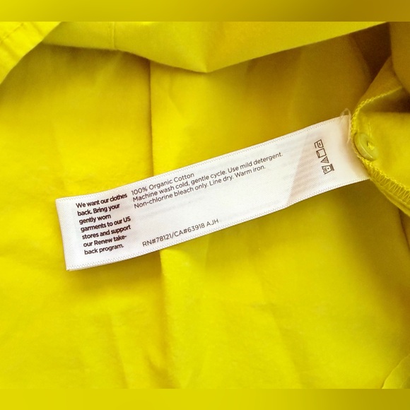 Eileen Fisher Organic Cotton Poplin Collar Short Shirt - Size Small - Chartreuse - Picture 7 of 14